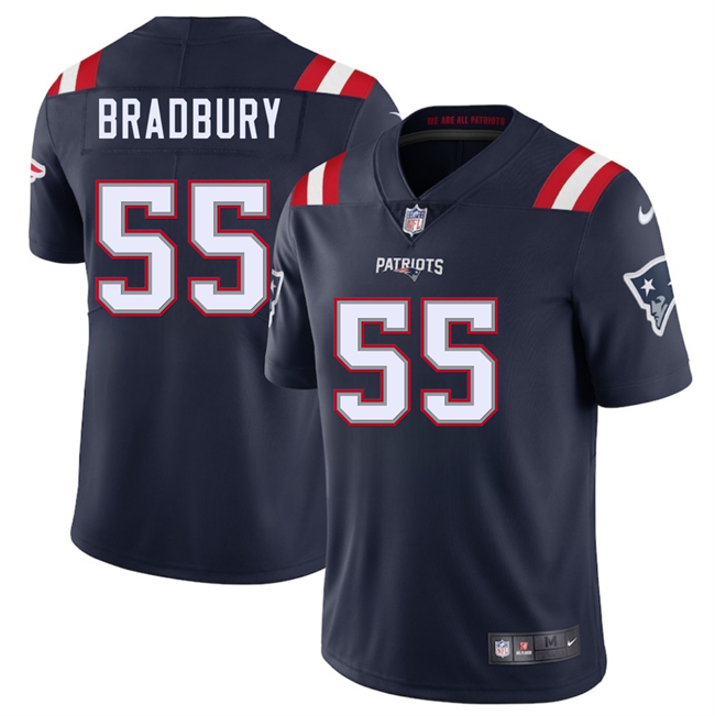 Men's New England Patriots #55 Garrett Bradbury Navy 2025 Vapor Limited Football Stitched Jersey