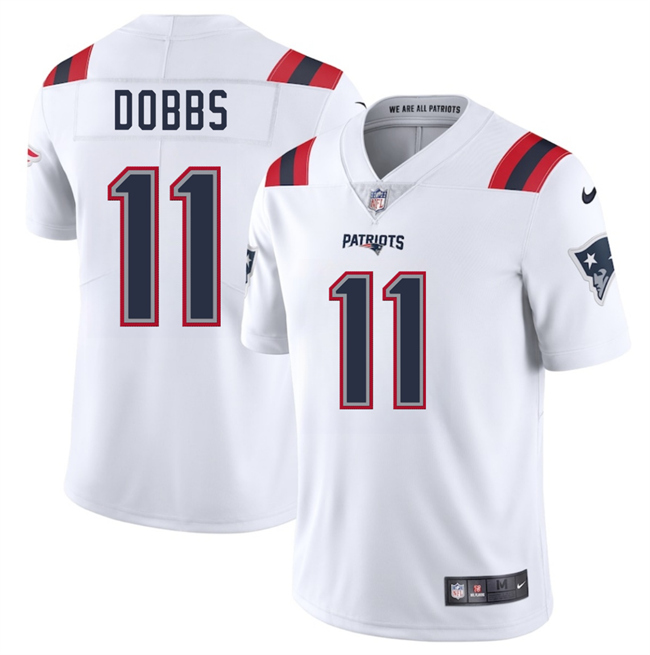 Men's New England Patriots #11 Joshua Dobbs White 2025 Vapor Limited Football Stitched Jersey