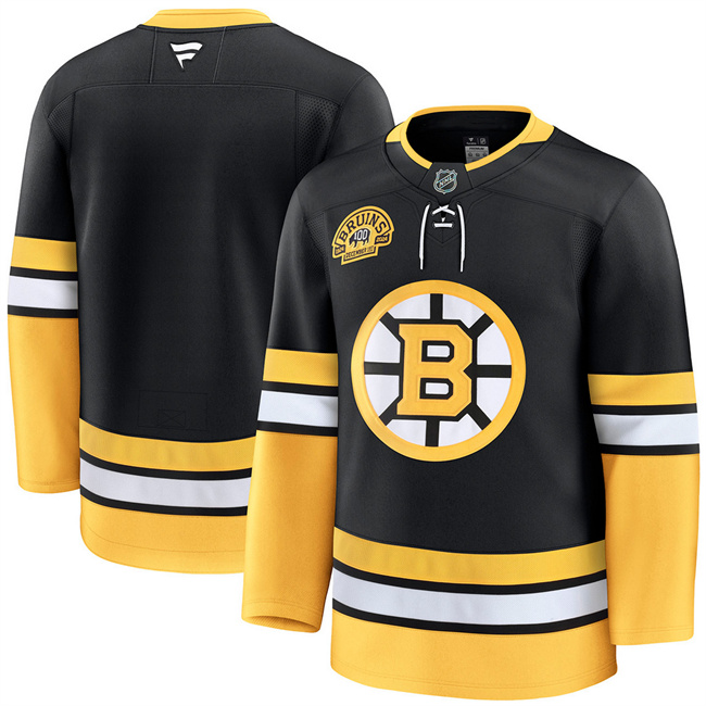 Men's Boston Bruins Custom Black 100th Anniversary Stitched Hockey Jersey
