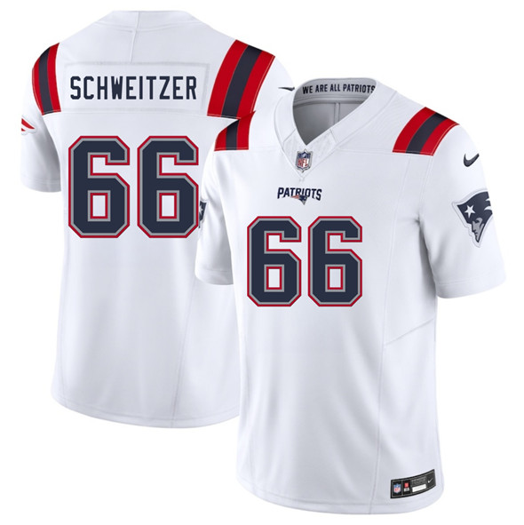 Men's New England Patriots #66 Wes Schweitzer White 2025 F.U.S.E. Vapor Limited Football Stitched Jersey