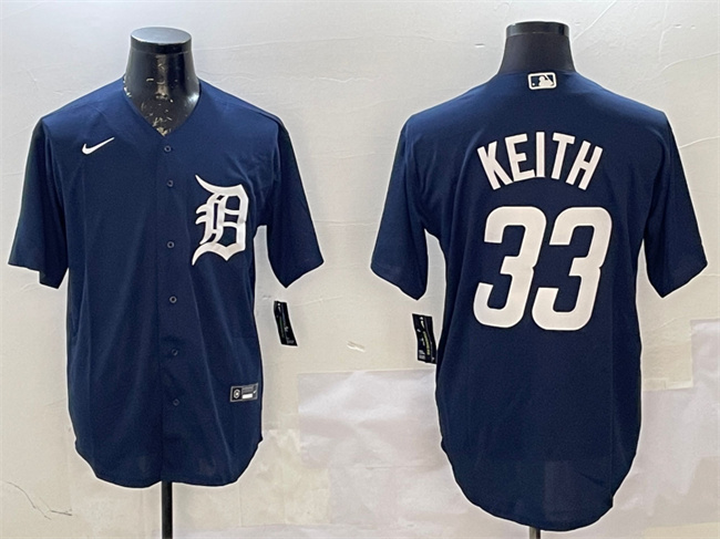 Men's Detroit Tigers #33 Colt Keith Navy Cool Base Stitched Baseball Jersey