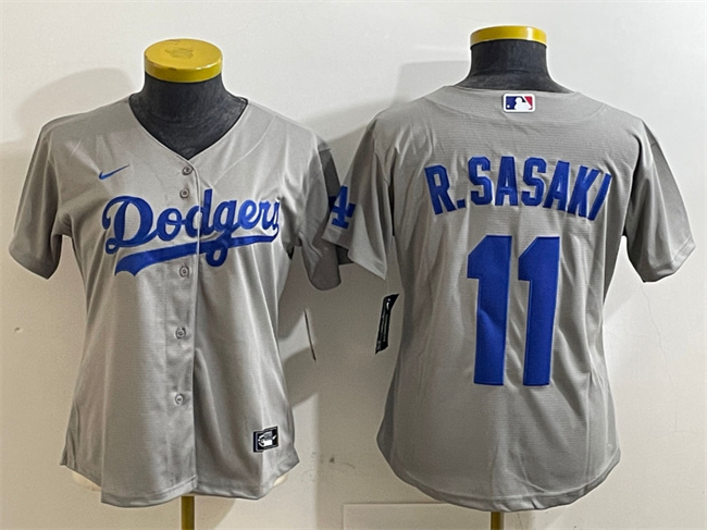 Womens Los Angeles Dodgers #11 Roki Sasaki Grey Cool Base Stitched Baseball Jersey(Run Small)