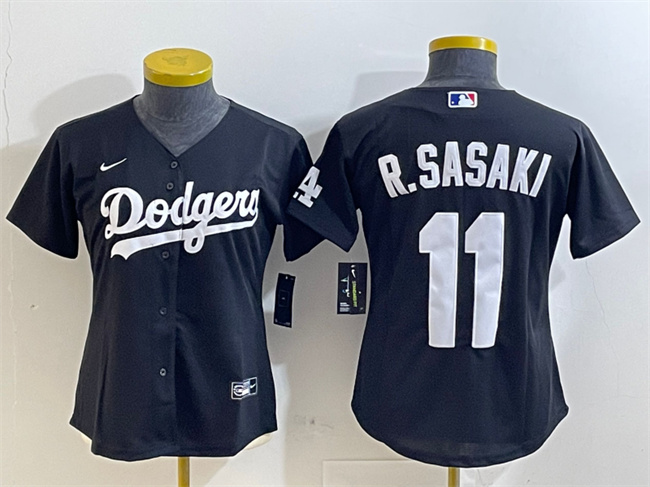 Women's Los Angeles Dodgers #11 Roki Sasaki Black Cool Base Stitched Baseball Jersey(Run Small)