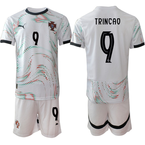 Men's Portugal Team #9 Trincao 2025 White Away Soccer Jersey Suit