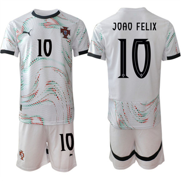 Men's Portugal Team #10 Joao Félix 2025 White Away Soccer Jersey Suit