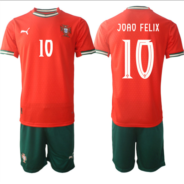 Men's Portugal Team #10 Joao Félix 2025 Red Home Soccer Jersey Suit