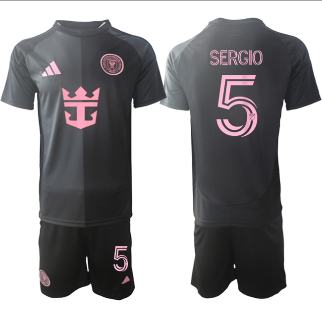 Men's Inter Miami CF #5 Sergio 2025 Black Away Soccer Jersey Suit