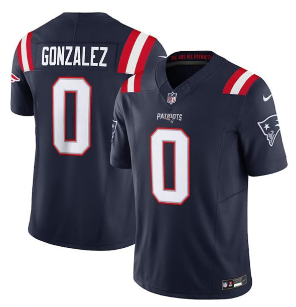 Men's New England Patriots #0 Christian Gonzalez Navy 2025 F.U.S.E. Vapor Limited Football Stitched Jersey