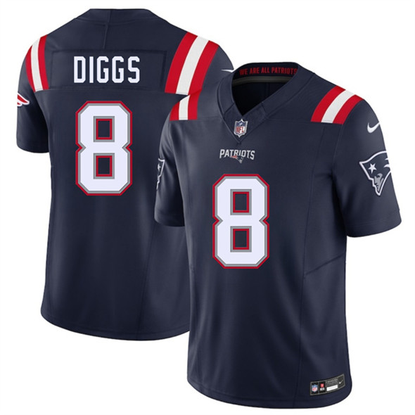 Men's New England Patriots #8 Stefon Diggs Navy 2025 F.U.S.E. Vapor Limited Football Stitched Jersey