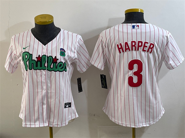 Women's Philadelphia Phillies #3 Bryce Harper Phanatic White Stitched Baseball Jersey(Run Small)