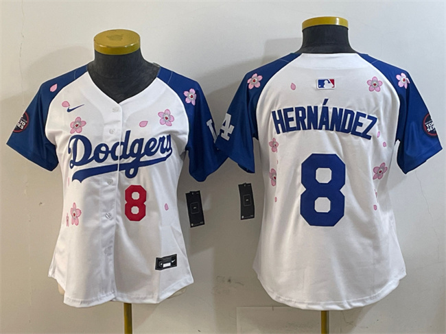 Women's Los Angeles Dodgers #8 Enrique Hernández White Royal 2025 Tokyo Series Limited Stitched Baseball Jersey(Run Small)
