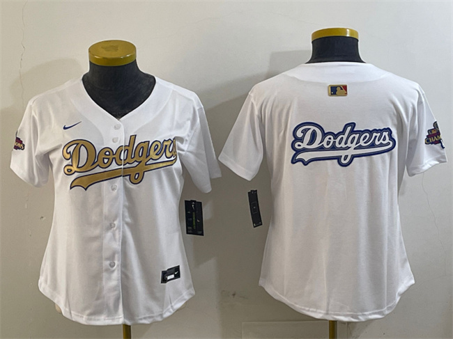 Women's Los Angeles Dodgers Team Big Logo White 2025 Gold Collection Limited Stitched Baseball Jersey(Run Small)