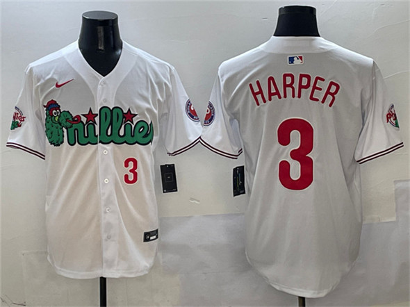 Men's Philadelphia Phillies #3 Bryce Harper White Phanatic Limited Stitched Jersey