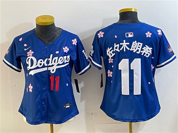 Women's Los Angeles Dodgers #11 佐々木朗希 Royal 2025 Tokyo Series Limited Stitched Baseball Jersey(Run Small)
