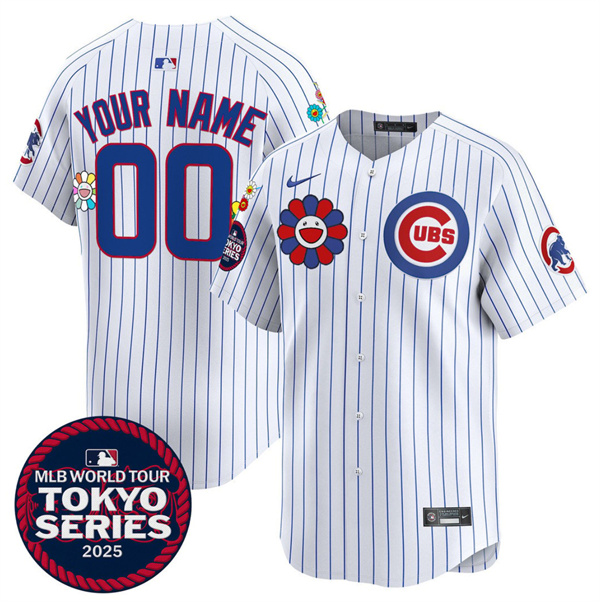 Men’s Chicago Cubs Active Player Custom White 2025 Tokyo Series Limited Stitched Baseball Jersey
