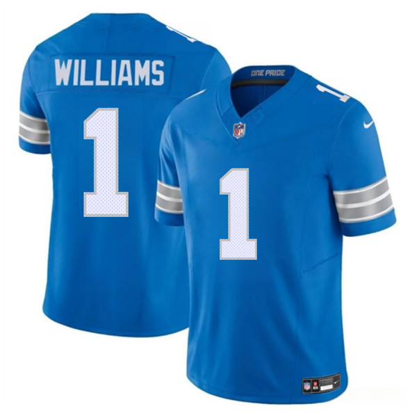 Men's Detroit Lions #1 Jameson Williams Blue 2025 F.U.S.E. Vapor Limited Football Stitched Jersey