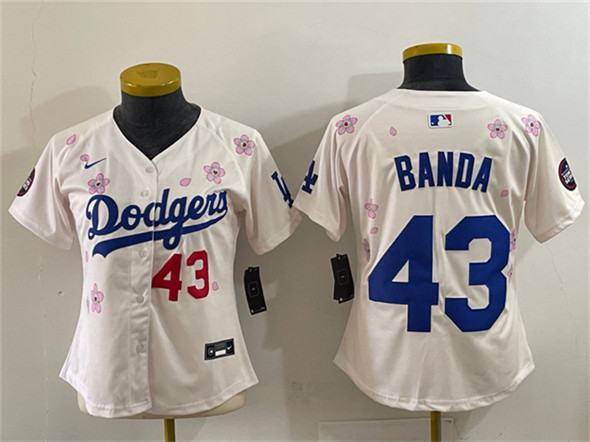 Women's Los Angeles Dodgers #43 Anthony Banda Cream 2025 Tokyo Series Limited Stitched Baseball Jersey(Run Small)