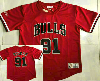 Men's Chicago Bulls #91 Dennis Rodman Red Short Sleeved AU Throwback Jersey