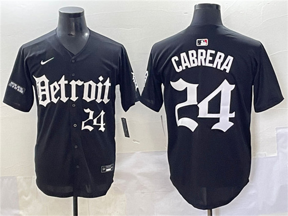 Men's Detroit Tigers #24 Miguel Cabrera Black 'Motor Gothic Edition' Vapor Premier Limited Stitched Baseball Jersey