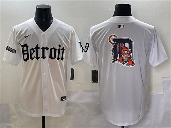 Men's Detroit Tigers Team Big Logo White 'Motor Gothic Edition' Vapor Premier Limited Stitched Baseball Jersey