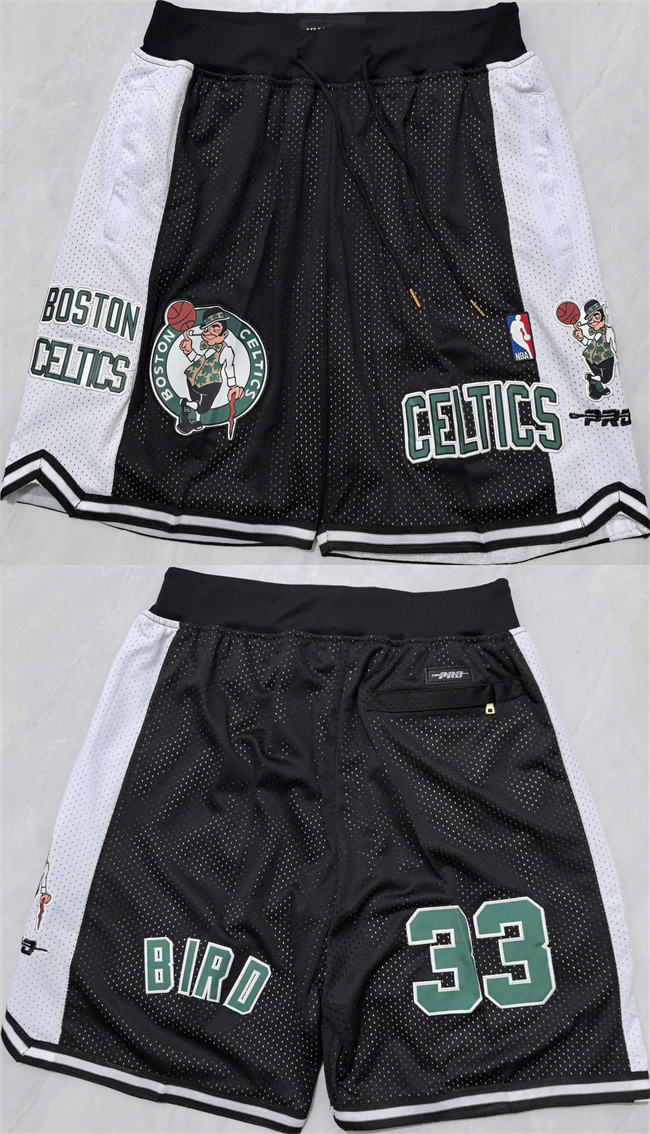 Men's Boston Celtics #33 Larry Bird Black White Shorts (Run Small)