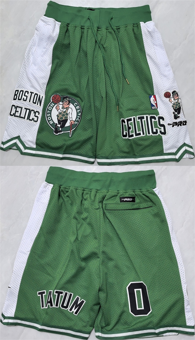 Men's Boston Celtics #0 Jayson Tatum Green White Shorts (Run Small)
