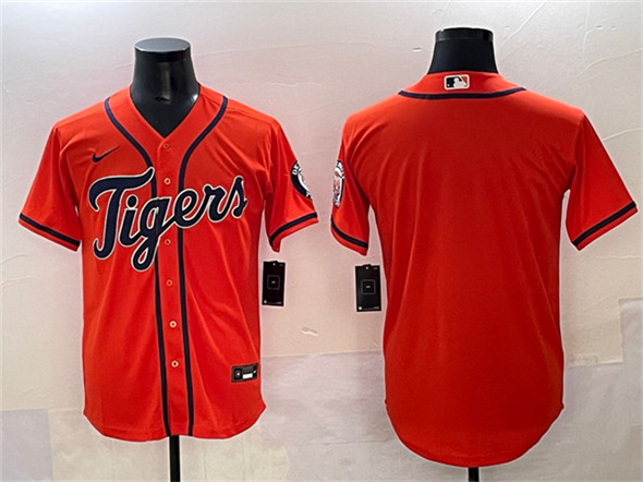 Men's Detroit Tigers Blank Orange With Patch Cool Base Stitched Baseball Jersey