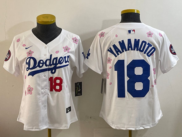 Women's Los Angeles Dodgers #18 Yoshinobu Yamamoto White 2025 Tokyo Series Limited Stitched Baseball Jersey