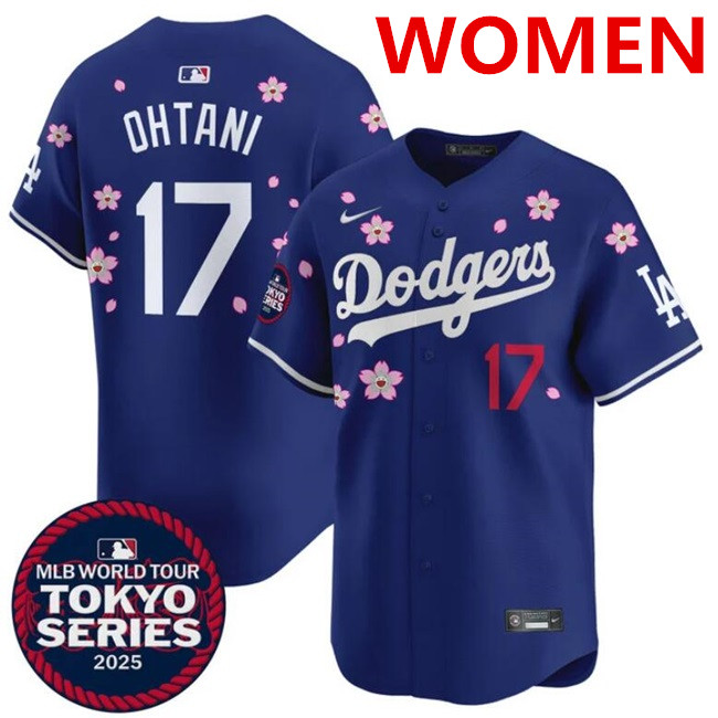 Women's Los Angeles Dodgers #17 Shohei Ohtani Royal 2025 Tokyo Series Limited Stitched Baseball Jersey(Run Small)