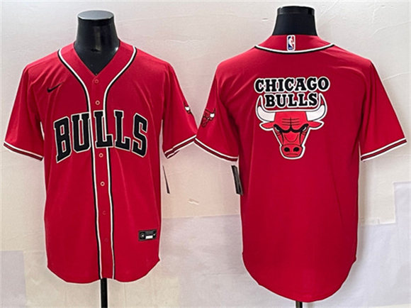 Men's Chicago Bulls Team Big Logo Red Cool Base Stitched Baseball Jersey