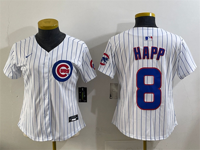 Youth Chicago Cubs #8 Ian Happ White Home Limited Stitched Baseball Jersey
