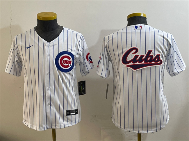 Youth Chicago Cubs Team Big Logo White Cool Base Stitched Baseball Jersey