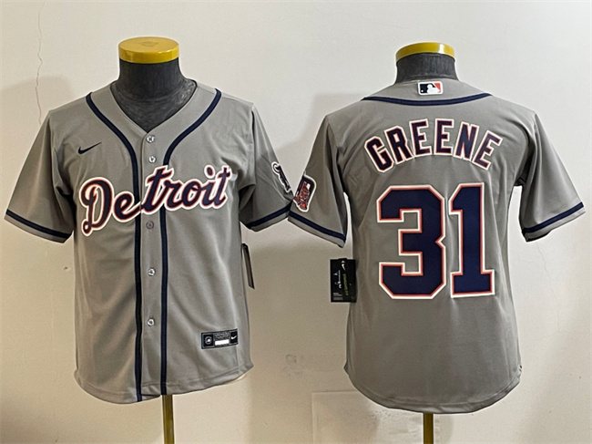 Youth Detroit Tigers #31 Riley Greene Gray Cool Base Stitched Baseball Jersey