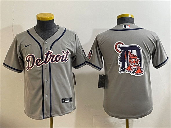 Youth Detroit Tigers Team Big Logo Gray Cool Base Stitched Baseball Jersey
