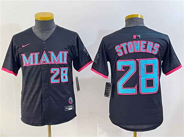 Youth Miami Marlins #28 Kyle Stowers Black 2025 City Connect Limited Stitched Baseball Jersey