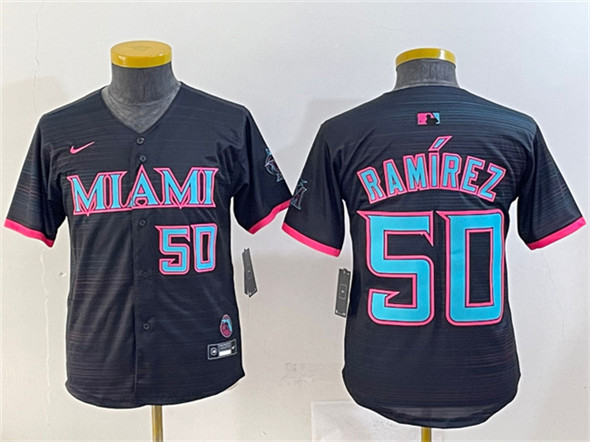 Youth Miami Marlins #50 Agustín Ramírez Black 2025 City Connect Limited Stitched Baseball Jersey
