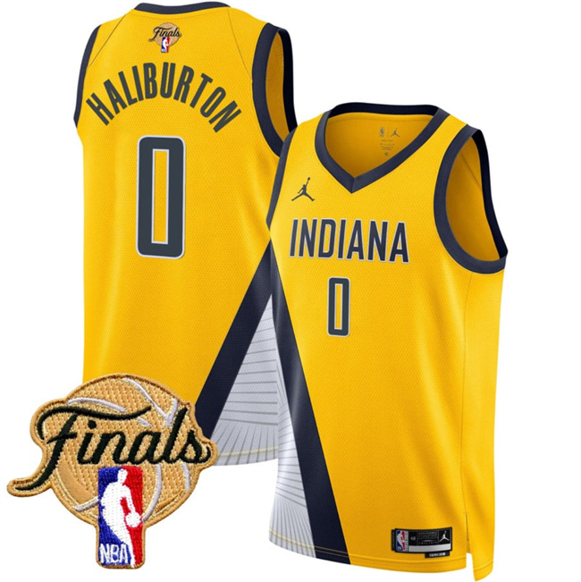 Men's Indiana Pacers #0 Tyrese Haliburton Yellow 2025 Finals Statement Edition Stitched Basketball Jersey
