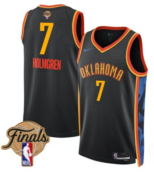 Men's Oklahoma City Thunder #7 Chet Holmgren Black 2025 Finals City Edition Stitched Basketball Jersey