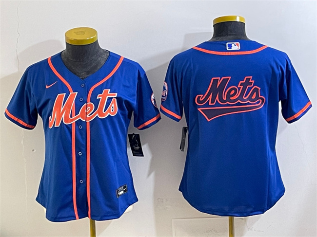 Women's New York Mets Team Big Logo Royal Cool Base Stitched Baseball Jersey(Run Small)