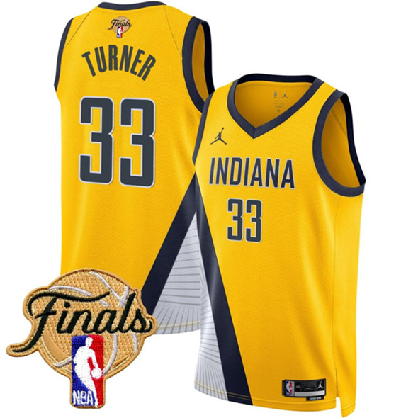 Men's Indiana Pacers #33 Myles Turner Yellow 2025 Finals Statement Edition Stitched Basketball Jersey