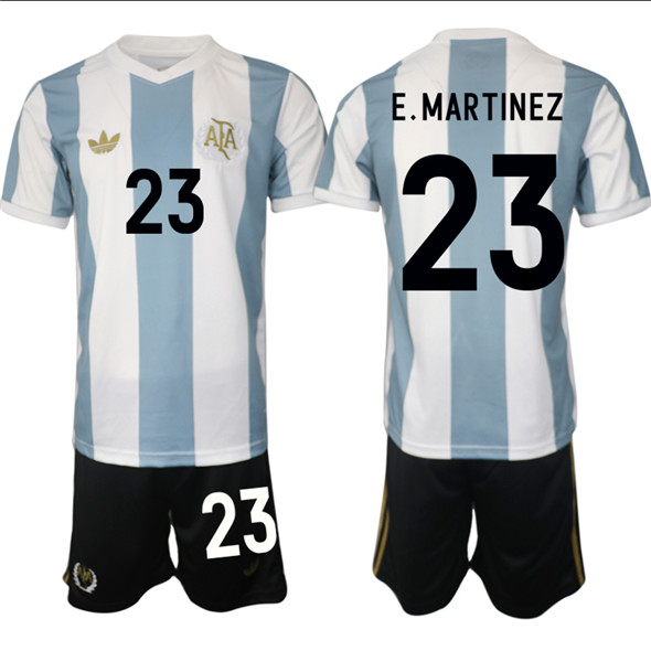 Men's Argentina #23 Emiliano Martínez White Blue 2024-25 50th Anniversary Home Soccer Jersey Suit