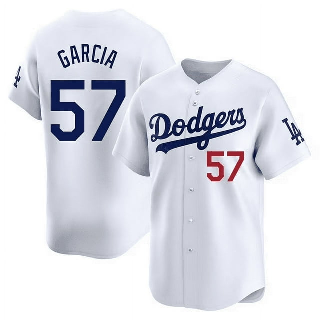 Men's Los Angeles Dodgers #57 Luis Garcia White Cool Base Stitched Baseball Jersey