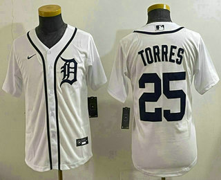 Youth Detroit Tigers #25 Gleyber Torres White Cool Base Stitched Jersey
