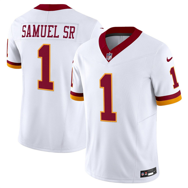 Men's Washington Commanders #1 Deebo Samuel Sr. White 2025 F.U.S.E. Throwback Vapor Limited Football Stitched Jersey