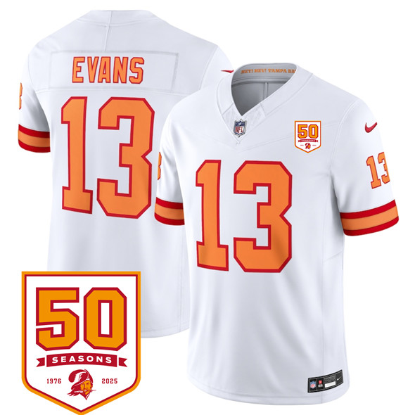 Men's Tampa Bay Buccaneers #13 Mike Evans White 2025 F.U.S.E. 50th Anniversary Patch Vapor Untouchable Limited Football Stitched Jersey