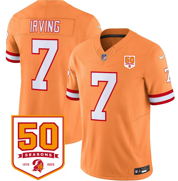Men's Tampa Bay Buccaneers #7 Bucky Irving Orange 2025 F.U.S.E. 50th Anniversary Patch Vapor Untouchable Limited Football Stitched Jersey