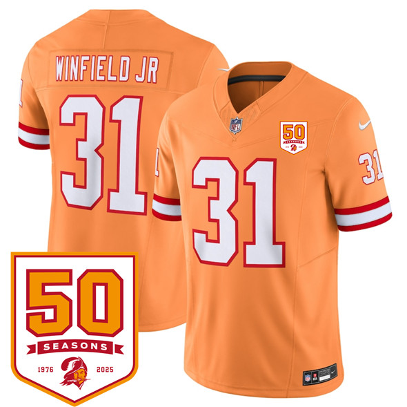 Men's Tampa Bay Buccaneers #31 Antoine Winfield Jr. Orange 2025 F.U.S.E. 50th Anniversary Patch Vapor Untouchable Limited Football Stitched Jersey