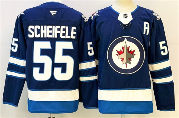 Men's Winnipeg Jets #55 Mark Scheifele Navy 2024-25 With A Patch Home Stitched Hockey Jersey