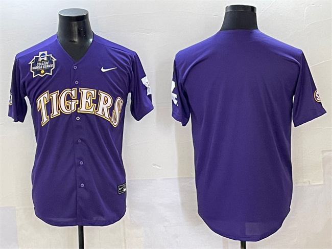 Men's LSU Tigers Blank Purple 2025 World Series & SEC Patch Stitched Baseball Jersey