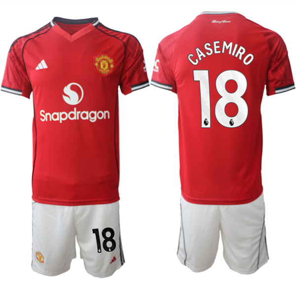 Men's Manchester United #18 Casemiro2025-26 Red Home Soccer Jersey Suit